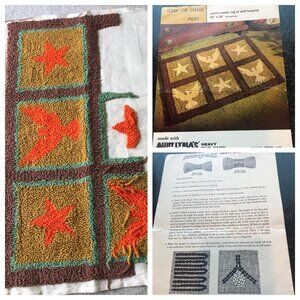 Vtg 1970's Handmade Punch Needle Wall Hanging Stars And Eagles Pattern 24" x 36"